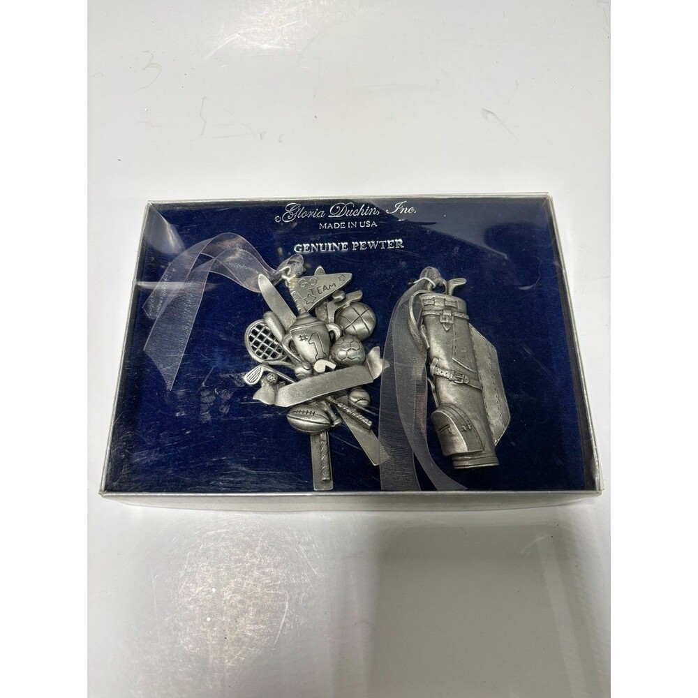 Gloria Duchin Genuine Pewter Go Team Sports Golf Bag Christmas Ornaments Set
